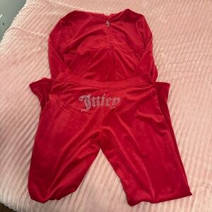 Juicy Couture Red Rhinestone Sweatsuit with Zip-up Hoodie and Pants Size L